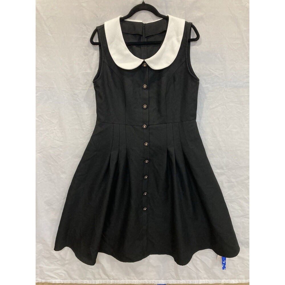 Cider Tweed White Collar Black Dress Buttons Ruffle Hem Midi Sz XL Fit And Flare - Picture 15 of 15